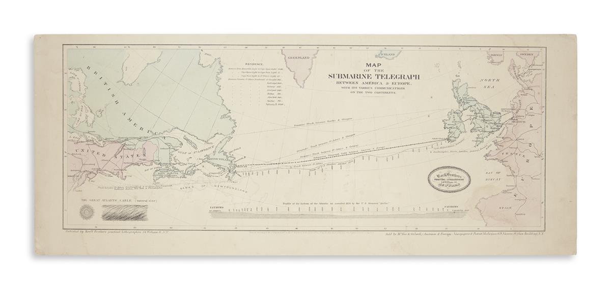 (ATLANTIC TELEGRAPH.) Korff Brothers. Map of the Submarine Telegraph Between America & Europe,